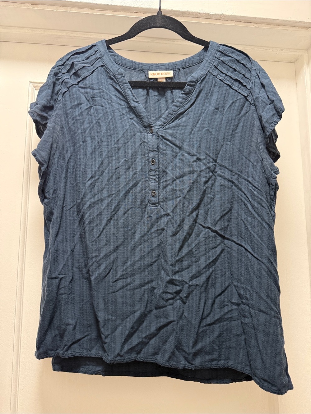 Knox Rose Slate Blue Short-Sleeve Button Henley Blouse